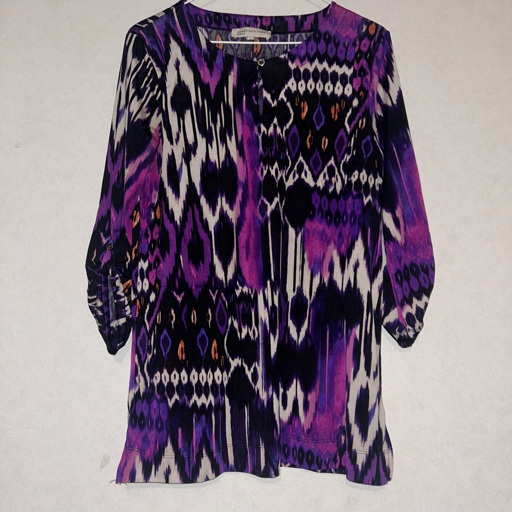Jones New York Sport Pink Purple & Orange Geometric Print  Top Womens Large